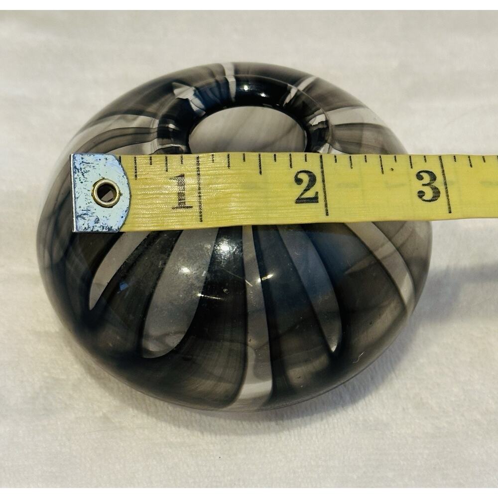 MCM Studio VTG Art Hand Blown Glass Low Squat Vase Brown Black & Clear Swirl - Picture 4 of 8